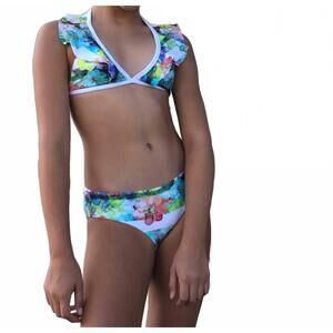 NEW SABZ SWIMWEAR girl's flowers bikini set in blue